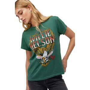 Daydreamer Willie Nelson Abbott Texas Eagle Graphic Tee Shirt Green Cotton XS